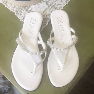 White flip flop style bling sandal Italy